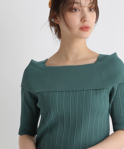 Andemiu（アンデミュウ）の「リブオフショルニット半袖119120（ニット/セーター・レディース・ブラック/オフホワイト/ピンク/グリーン・FREE）」の22枚目の写真