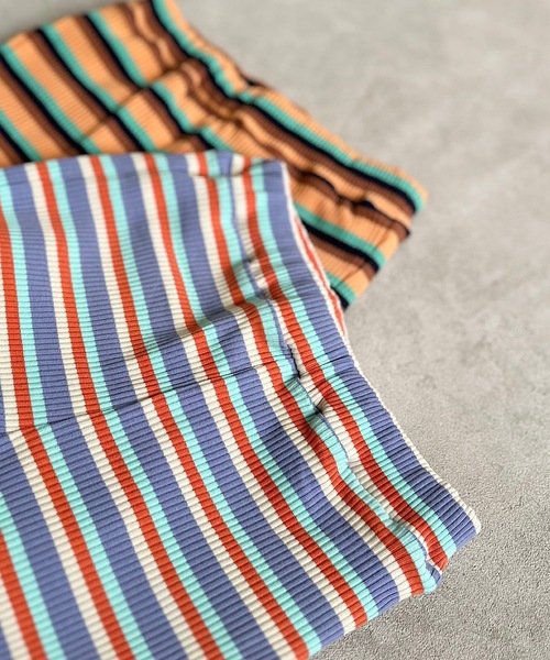 Ocean&Ground（オーシャン&グラウンド）の「リブボーダー8分丈フレアパンツ（80～120cm）（その他パンツ・キッズ・オレンジ/パープル・100/95/80/120/110/90）」の3枚目の写真