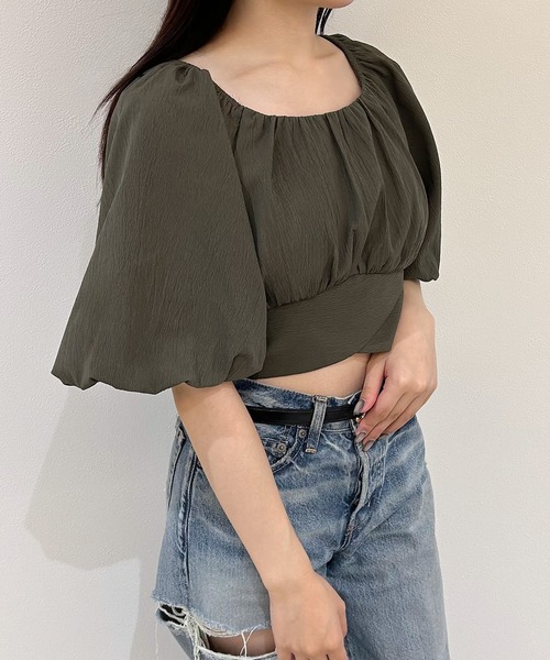 20-60代からのファッション通販  セール】パフスリーブバックリボンショートトップス（シャツ トップス