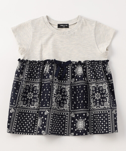 COMME CA ISM（コムサイズム）の「ギンガムチェック・バンダナ柄プリント 切替え半袖Tシャツ（Tシャツ/カットソー・キッズ・チェック/アイボリー系/ネイビー系・100cm/110cm/120cm/130cm/140cm/150cm）」の3枚目の写真