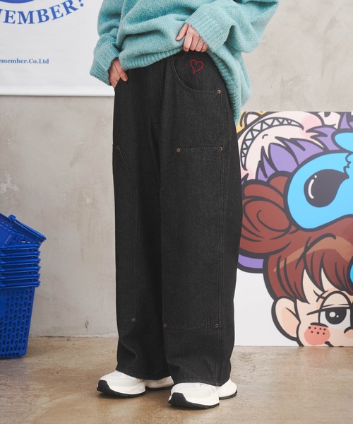 double knee wide denim pants / ダブルニーワイドデニムパンツ