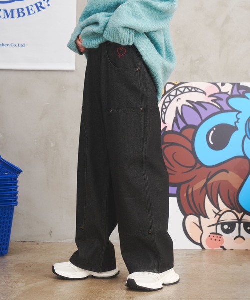 double knee wide denim pants / ダブルニーワイドデニムパンツ