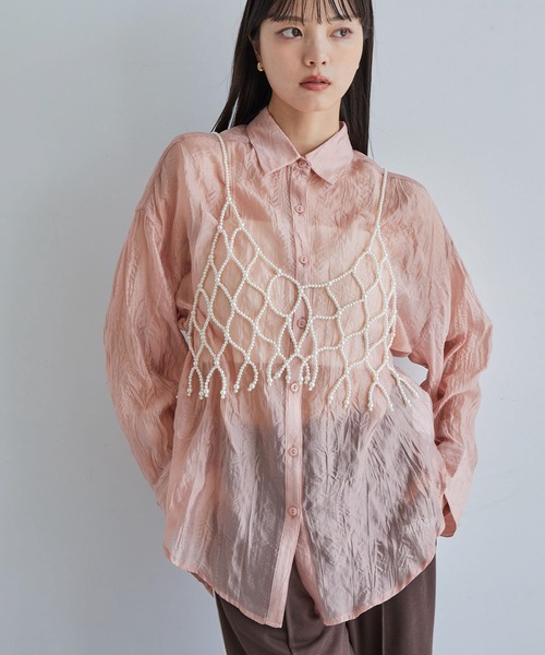 VIS（ビス）の「【洗える】【マルチWAY】シワ加工シアーシャツ（シャツ