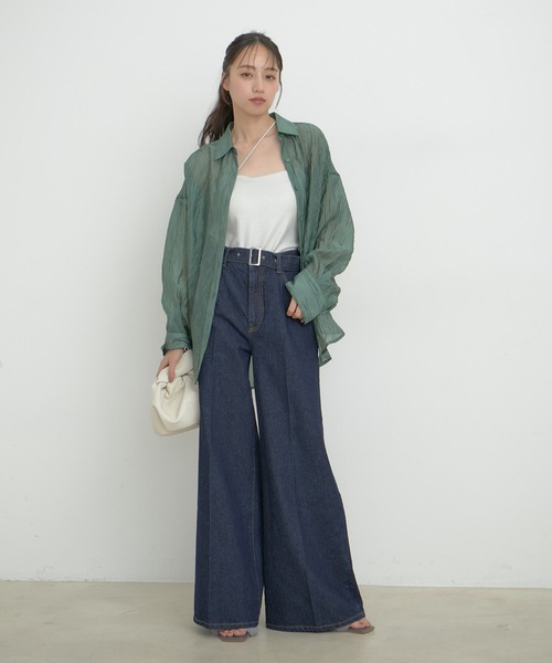 VIS（ビス）の「【洗える】【マルチWAY】シワ加工シアーシャツ（シャツ/ブラウス・レディース・モスグリーン/オフホワイト/ピンク系その他2・FREE）」の5枚目の写真