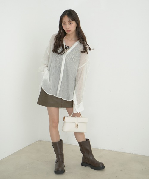 VIS（ビス）の「【洗える】【マルチWAY】シワ加工シアーシャツ（シャツ/ブラウス・レディース・モスグリーン/オフホワイト/ピンク系その他2・FREE）」の6枚目の写真