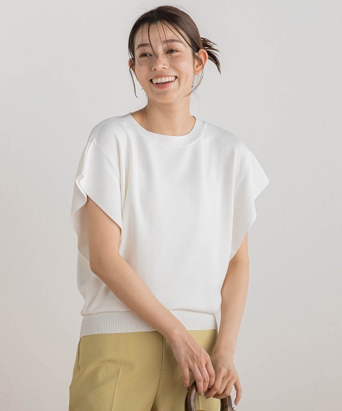 Droite lautreamont(ドロワットロートレアモン)の「フレンチスリーブプルオーバー≪手洗い可能≫(ニット/セーター・レディース・イエロー/ブラック/オフホワイト/ブルー・M)」の2枚目の写真