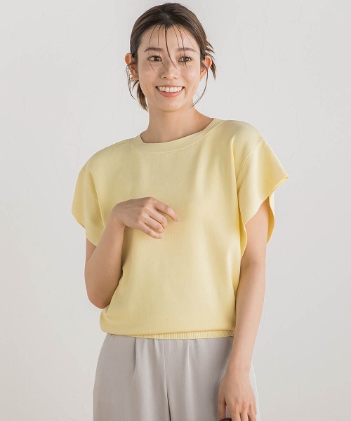 Droite lautreamont(ドロワットロートレアモン)の「フレンチスリーブプルオーバー≪手洗い可能≫(ニット/セーター・レディース・イエロー/ブラック/オフホワイト/ブルー・M)」の4枚目の写真