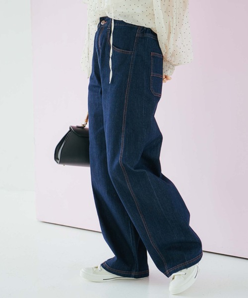 セール】ウエストダブルボタンコクーンデニムパンツ（デニムパンツ