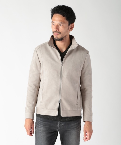 MEN'S BIGI(メンズビギ)の「フェイクスエード立ち襟ダンボールニットブルゾン(ブルゾン・メンズ・ライトグレー/ネイビー/ブラック・01/02/03/04)」の4枚目の写真