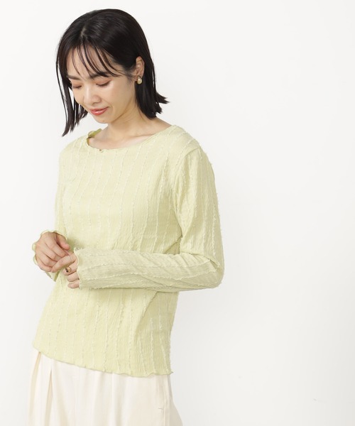 FOUND GOOD（ファウンドグッド）の「フリンジジャガードロンT（Tシャツ/カットソー・レディース・イエロー系2/ブラウン系5/アイボリー/ブラック・S/M/L）」の4枚目の写真