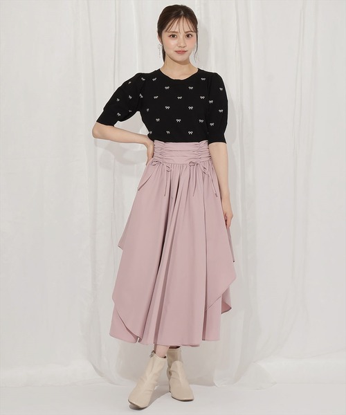 WILLSELECTION(ウィルセレクション)の「ドロスト風リボンスカート(スカート・レディース・ベージュ/ピンク/レッド/ブラック・FREE)」の6枚目の写真
