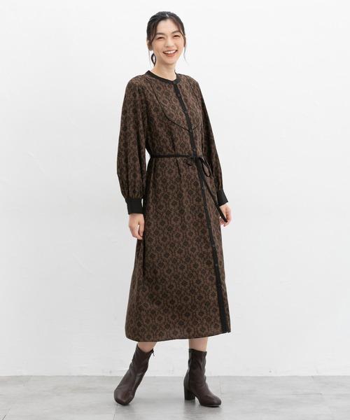 Honeys（ハニーズ）の「バンドカラーワンピース（シャツワンピース・レディース・ブラウン系/ホワイト×グレー/ボルドー・S/M/L/LL）」の10枚目の写真