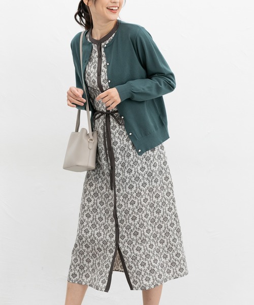 Honeys（ハニーズ）の「バンドカラーワンピース（シャツワンピース・レディース・ブラウン系/ホワイト×グレー/ボルドー・S/M/L/LL）」の6枚目の写真