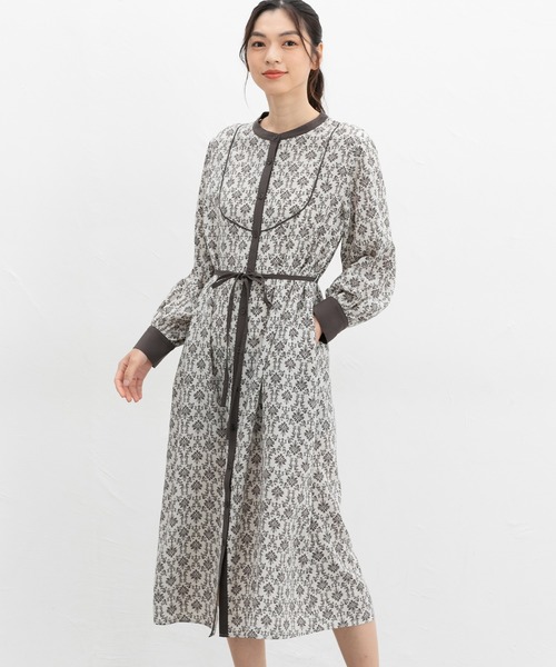 Honeys（ハニーズ）の「バンドカラーワンピース（シャツワンピース・レディース・ブラウン系/ホワイト×グレー/ボルドー・S/M/L/LL）」の5枚目の写真