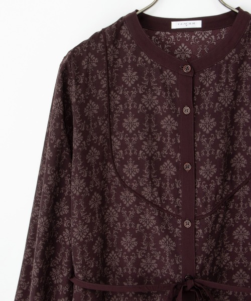 Honeys（ハニーズ）の「バンドカラーワンピース（シャツワンピース・レディース・ブラウン系/ホワイト×グレー/ボルドー・S/M/L/LL）」の19枚目の写真