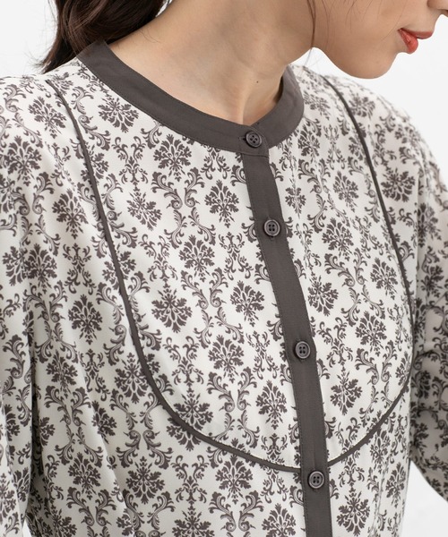 Honeys（ハニーズ）の「バンドカラーワンピース（シャツワンピース・レディース・ブラウン系/ホワイト×グレー/ボルドー・S/M/L/LL）」の15枚目の写真