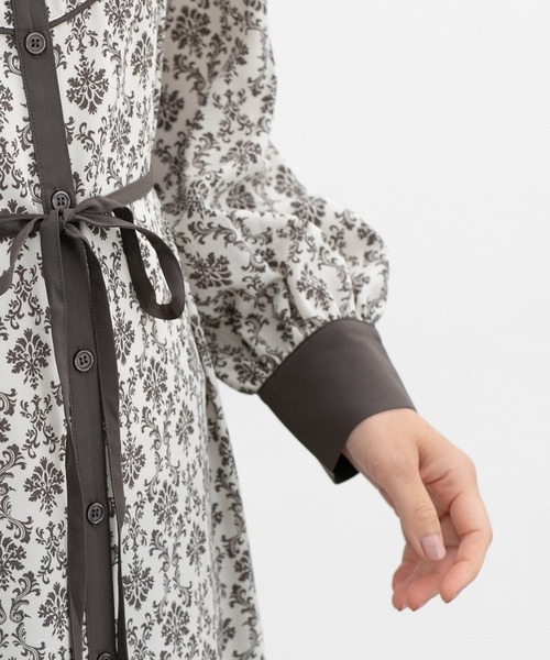 Honeys（ハニーズ）の「バンドカラーワンピース（シャツワンピース・レディース・ブラウン系/ホワイト×グレー/ボルドー・S/M/L/LL）」の14枚目の写真