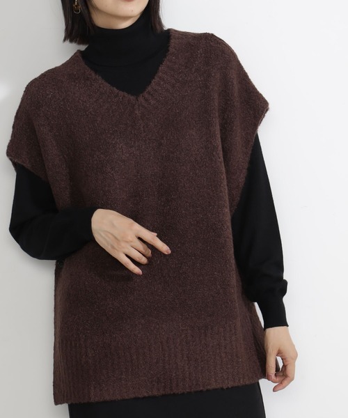 FOUND GOOD（ファウンドグッド）の「2WAYブークレニットベスト（ニット/セーター・レディース・ブラック/アイボリー/ブラウン系5・FREE）」の3枚目の写真
