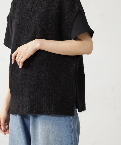 FOUND GOOD（ファウンドグッド）の「2WAYブークレニットベスト（ニット/セーター・レディース・ブラック/アイボリー/ブラウン系5・FREE）」の9枚目の写真