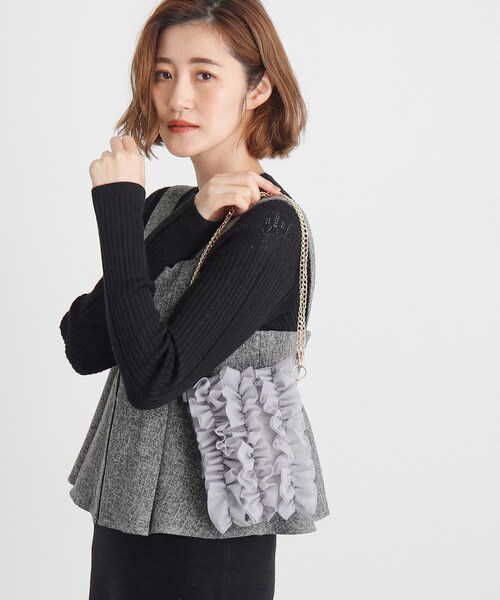 grove（グローブ）の「◆チュールティアードミニショルダー（ショルダーバッグ・レディース・ライトグレー/チャコールグレー/ブラック・00）」の5枚目の写真