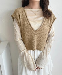 【apres jour mimi】Vネックリボンヤーンショートベスト【ZOZOTOWN限定アイテム】