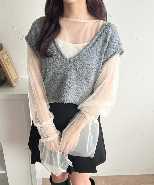 apres jour(アプレジュール)の「【apres jour mimi】Vネックリボンヤーンショートベスト【ZOZOTOWN限定アイテム】(ベスト・レディース・ベージュ/ピンク/ブルー・X-LARGE/フリー)」の13枚目の写真