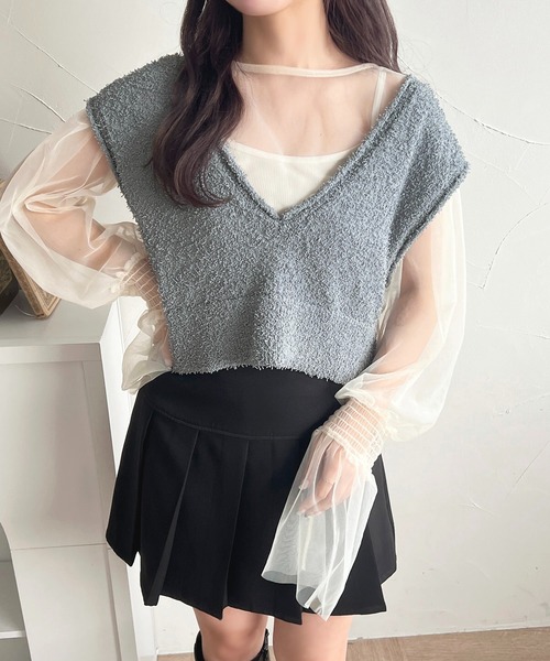 apres jour(アプレジュール)の「【apres jour mimi】Vネックリボンヤーンショートベスト【ZOZOTOWN限定アイテム】(ベスト・レディース・ベージュ/ピンク/ブルー・X-LARGE/フリー)」の14枚目の写真