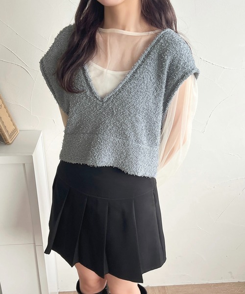 apres jour(アプレジュール)の「【apres jour mimi】Vネックリボンヤーンショートベスト【ZOZOTOWN限定アイテム】(ベスト・レディース・ベージュ/ピンク/ブルー・X-LARGE/フリー)」の15枚目の写真