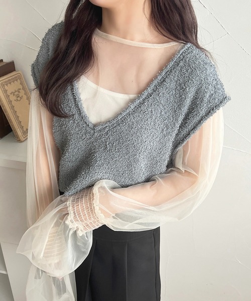 apres jour(アプレジュール)の「【apres jour mimi】Vネックリボンヤーンショートベスト【ZOZOTOWN限定アイテム】(ベスト・レディース・ベージュ/ピンク/ブルー・X-LARGE/フリー)」の18枚目の写真
