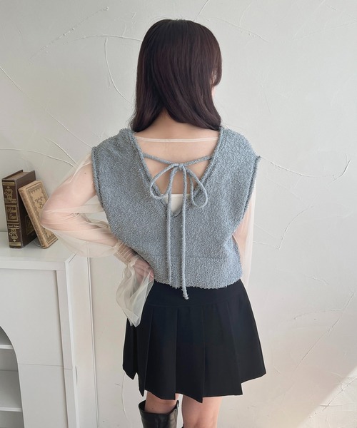 apres jour(アプレジュール)の「【apres jour mimi】Vネックリボンヤーンショートベスト【ZOZOTOWN限定アイテム】(ベスト・レディース・ベージュ/ピンク/ブルー・X-LARGE/フリー)」の20枚目の写真