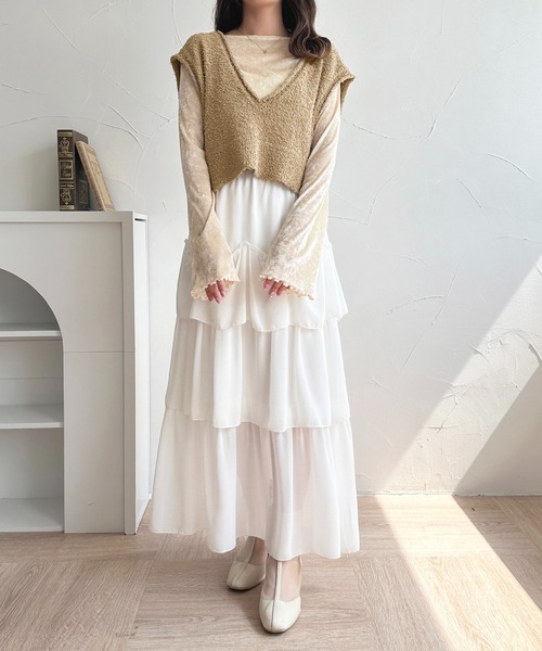 apres jour(アプレジュール)の「【apres jour mimi】Vネックリボンヤーンショートベスト【ZOZOTOWN限定アイテム】(ベスト・レディース・ベージュ/ピンク/ブルー・X-LARGE/フリー)」の10枚目の写真