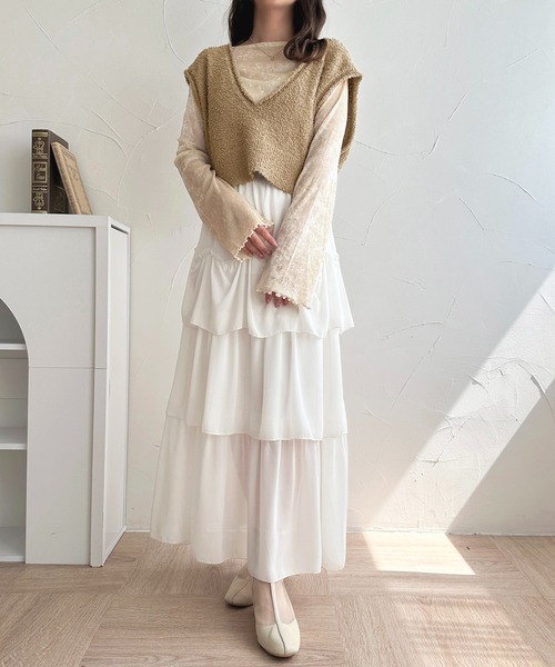apres jour(アプレジュール)の「【apres jour mimi】Vネックリボンヤーンショートベスト【ZOZOTOWN限定アイテム】(ベスト・レディース・ベージュ/ピンク/ブルー・X-LARGE/フリー)」の11枚目の写真