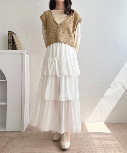 apres jour(アプレジュール)の「【apres jour mimi】Vネックリボンヤーンショートベスト【ZOZOTOWN限定アイテム】(ベスト・レディース・ベージュ/ピンク/ブルー・X-LARGE/フリー)」の12枚目の写真