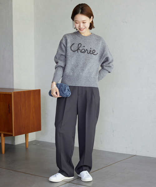 SLOBE IENA（スローブイエナ）の「《WEB限定/追加》cherie刺繍ニット（ニット/セーター・レディース・ネイビー/グレー/アイボリー・FREE）」の4枚目の写真