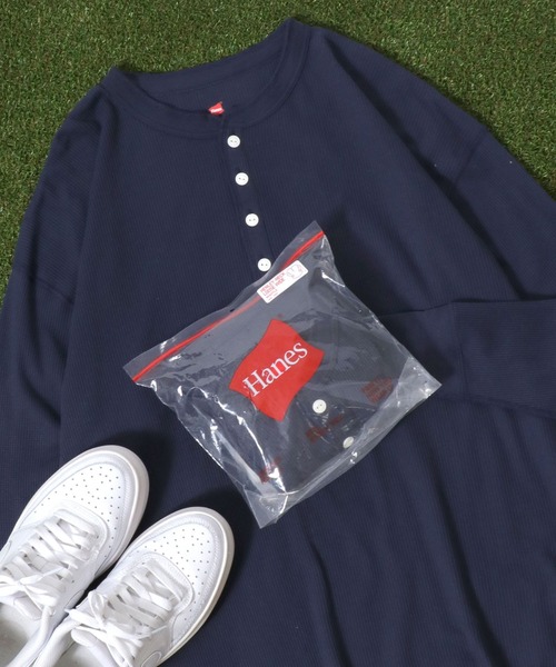 Hanes（ヘインズ）ワッフルヘンリーネックロングスリーブTシャツ
