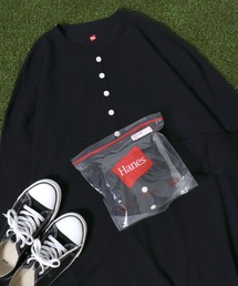 Hanes(ヘインズ)ワッフルヘンリーネックロングスリーブTシャツ レディース/長袖ロンT/パックT