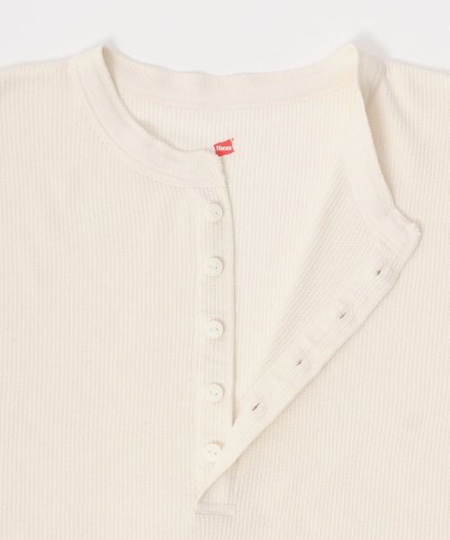 HANES(ヘインズ)の「Hanes(ヘインズ)ワッフルヘンリーネックロングスリーブTシャツ レディース/長袖ロンT/パックT(Tシャツ/カットソー・レディース・オフホワイト/ブラック/ネイビー/グレー・FREE)」の15枚目の写真
