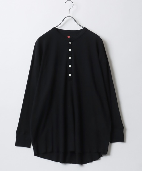 HANES(ヘインズ)の「Hanes(ヘインズ)ワッフルヘンリーネックロングスリーブTシャツ レディース/長袖ロンT/パックT(Tシャツ/カットソー・レディース・オフホワイト/ブラック/ネイビー/グレー・FREE)」の11枚目の写真