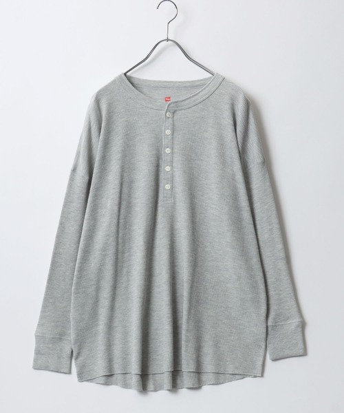 HANES(ヘインズ)の「Hanes(ヘインズ)ワッフルヘンリーネックロングスリーブTシャツ レディース/長袖ロンT/パックT(Tシャツ/カットソー・レディース・オフホワイト/ブラック/ネイビー/グレー・FREE)」の12枚目の写真