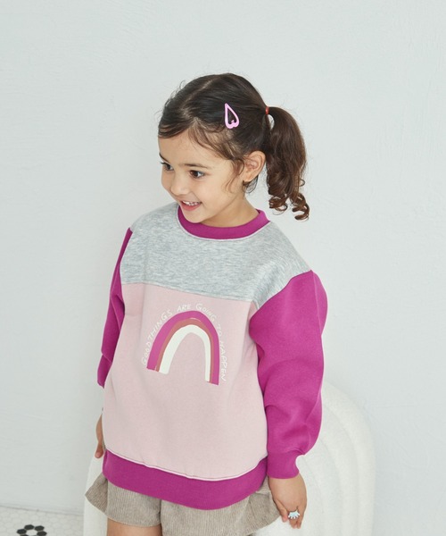 pairmanon（ペアマノン）の「裏起毛 クレイジー配色 プリント トレーナー（スウェット・キッズ・ブルー/ピンク/ライトグリーン/ブラック・90/100/120/130/110/140/150）」の4枚目の写真