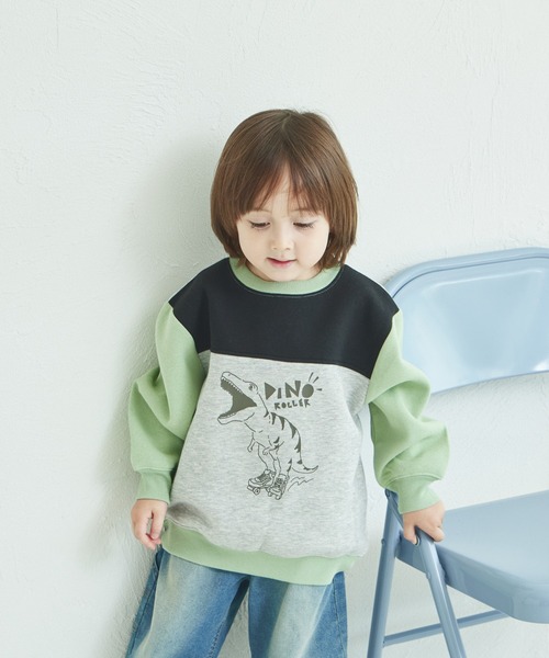 pairmanon（ペアマノン）の「裏起毛 クレイジー配色 プリント トレーナー（スウェット・キッズ・ブルー/ピンク/ライトグリーン/ブラック・90/100/120/130/110/140/150）」の2枚目の写真