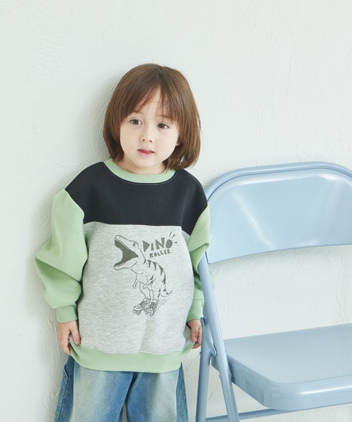 pairmanon（ペアマノン）の「裏起毛 クレイジー配色 プリント トレーナー（スウェット・キッズ・ブルー/ピンク/ライトグリーン/ブラック・90/100/120/130/110/140/150）」の9枚目の写真