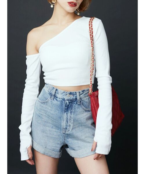 EVRIS(エヴリス)の「2WAYリブトップス(Tシャツ/カットソー・レディース・ブラック/ホワイト/ブルー・FREE)」の2枚目の写真