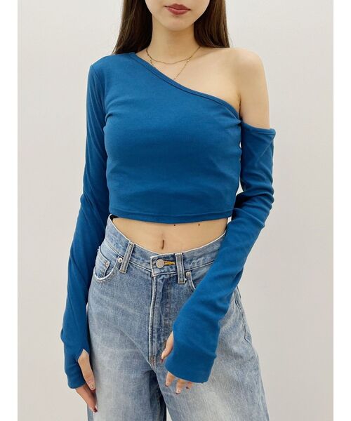 EVRIS(エヴリス)の「2WAYリブトップス(Tシャツ/カットソー・レディース・ブラック/ホワイト/ブルー・FREE)」の1枚目の写真