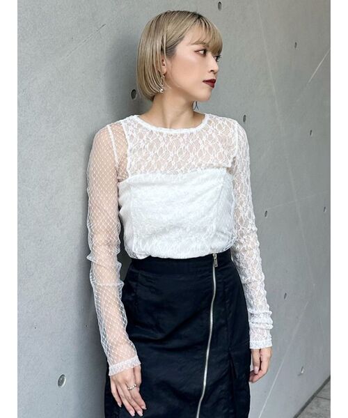 MURUA（ムルーア）の「スイッチレーストップス（Tシャツ/カットソー・レディース・ブラック/ホワイト・FREE）」の3枚目の写真