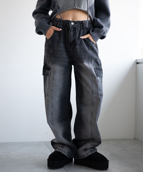 dispark（ディスパーク）の「DISPARK/ヴィンテージウォッシュカーゴデニム（デニムパンツ・レディース・インディゴブルー/ブラック・SMALL/MEDIUM）」の2枚目の写真