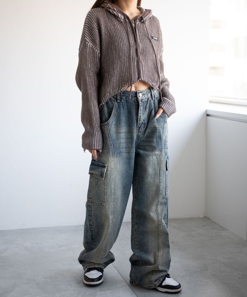 dispark（ディスパーク）の「DISPARK/ヴィンテージウォッシュカーゴデニム（デニムパンツ・レディース・インディゴブルー/ブラック・SMALL/MEDIUM）」の4枚目の写真