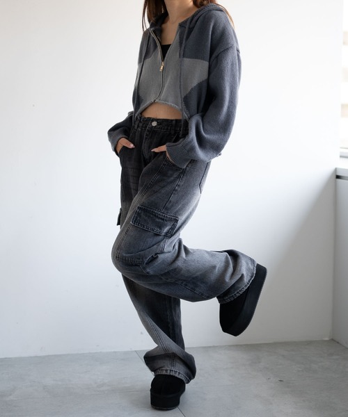 dispark（ディスパーク）の「DISPARK/ヴィンテージウォッシュカーゴデニム（デニムパンツ・レディース・インディゴブルー/ブラック・SMALL/MEDIUM）」の3枚目の写真