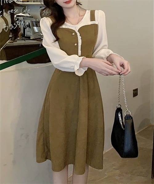 FREE STYLISTS(フリー スタイリスト)の「バイカラー異素材ドッキングワンピース(ワンピース・レディース・オリーブ・L)」の13枚目の写真