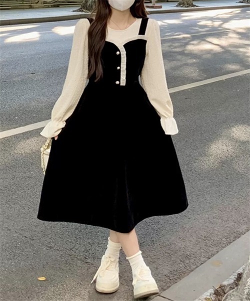 FREE STYLISTS(フリー スタイリスト)の「バイカラー異素材ドッキングワンピース(ワンピース・レディース・オリーブ・L)」の3枚目の写真